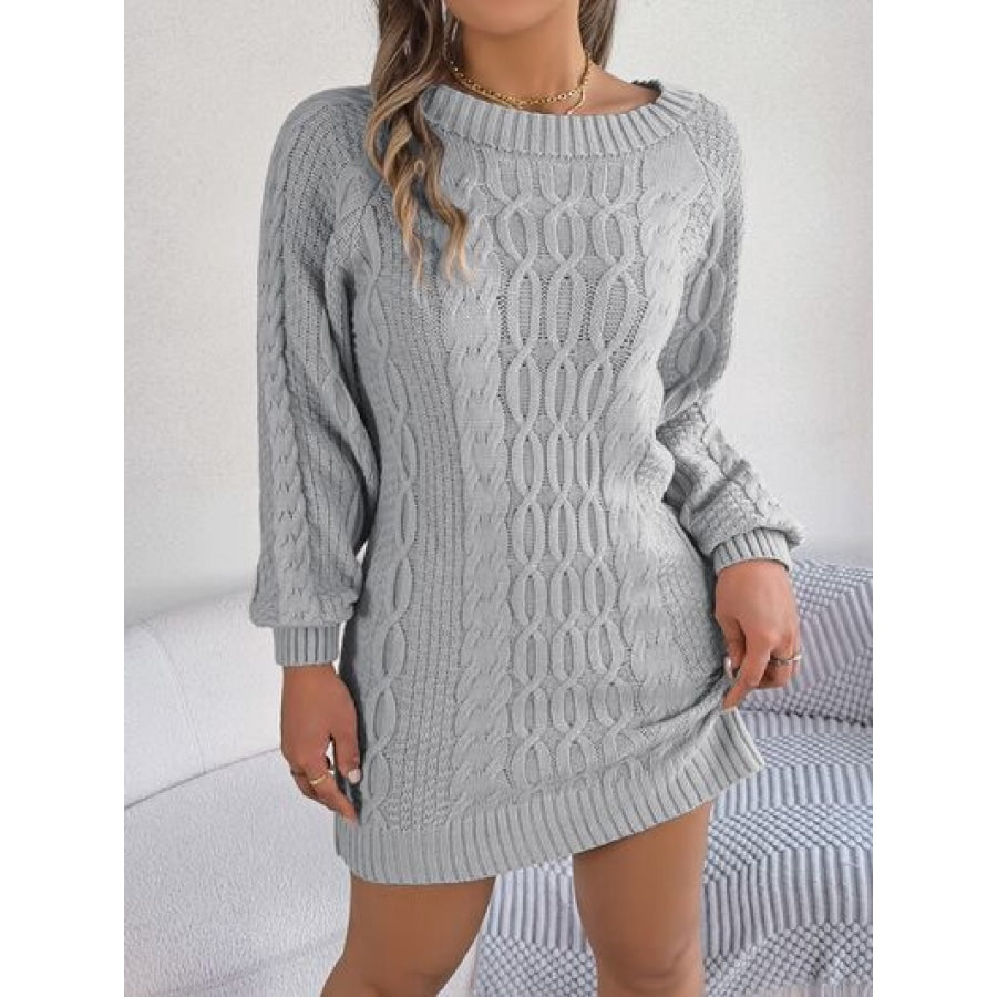 Cable-Knit Round Neck Sweater Dress Apparel and Accessories