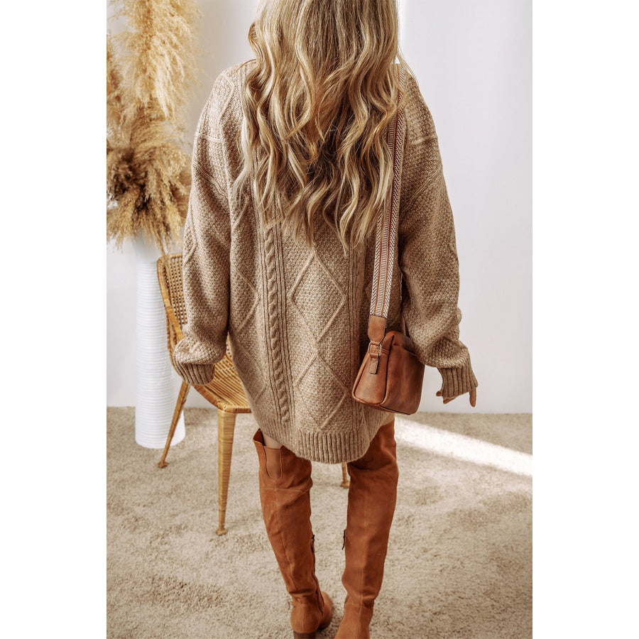 Cable-Knit Round Neck Sweater Dress Apparel and Accessories