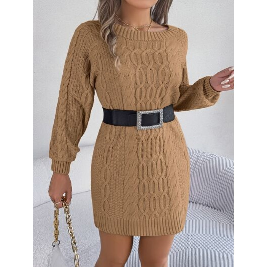 Cable-Knit Round Neck Sweater Dress Apparel and Accessories