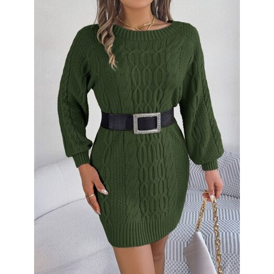 Cable-Knit Round Neck Sweater Dress Apparel and Accessories