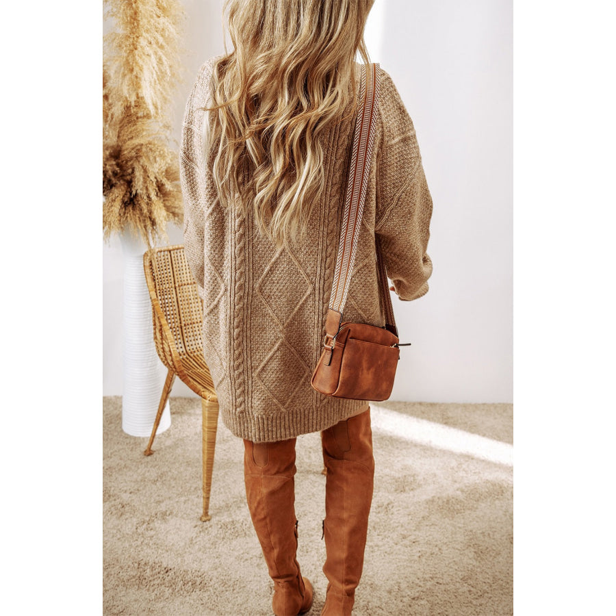 Cable-Knit Round Neck Sweater Dress Apparel and Accessories