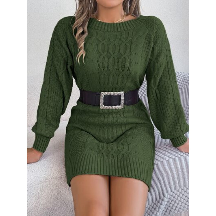 Cable-Knit Round Neck Sweater Dress Apparel and Accessories