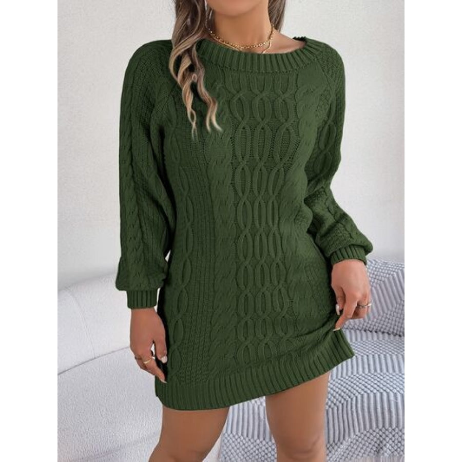 Cable-Knit Round Neck Sweater Dress Black Forest / S Apparel and Accessories