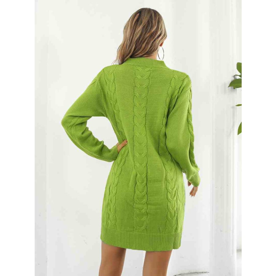 Cable-Knit Round Neck Sweater Dress Lime / S