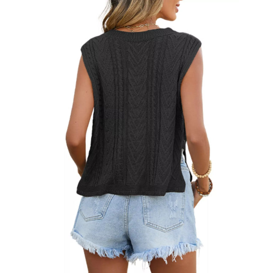 Cable Knit Round Neck Sweater Vest Apparel and Accessories
