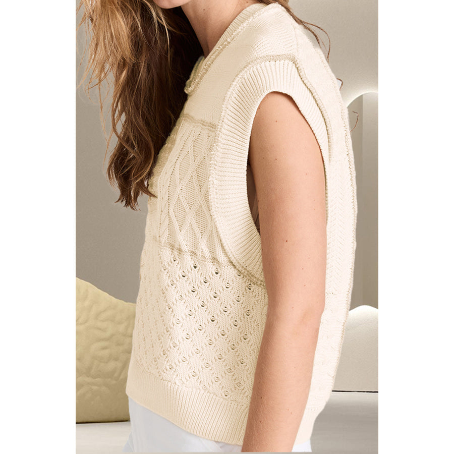 Cable-Knit Round Neck Sweater Vest Ivory / S Apparel and Accessories