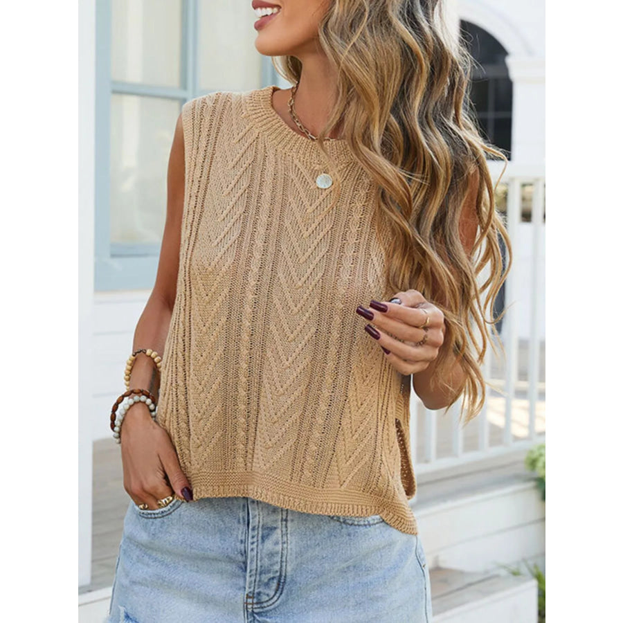 Cable Knit Round Neck Sweater Vest Apparel and Accessories