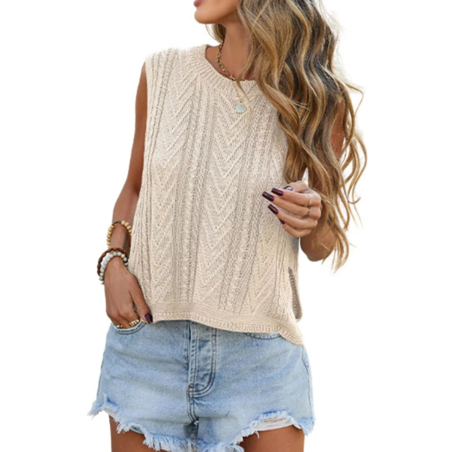 Cable Knit Round Neck Sweater Vest Apparel and Accessories