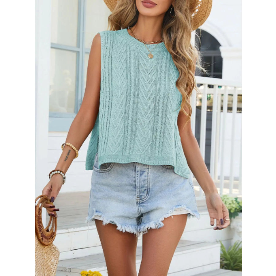 Cable Knit Round Neck Sweater Vest Apparel and Accessories