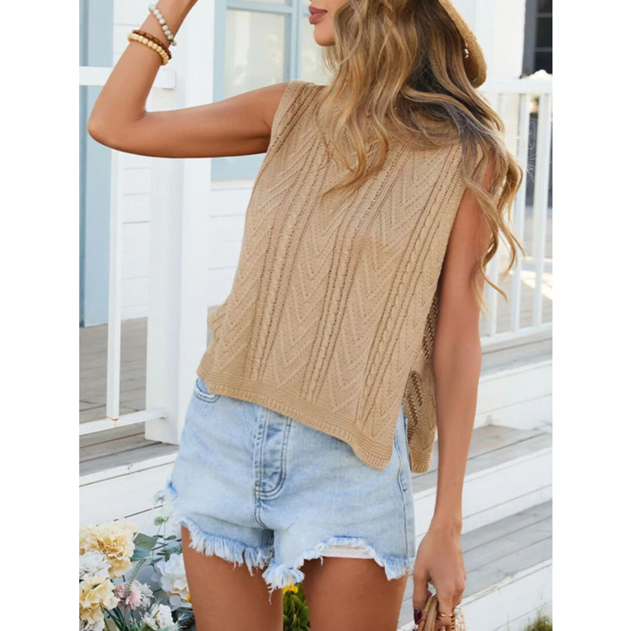 Cable Knit Round Neck Sweater Vest Apparel and Accessories