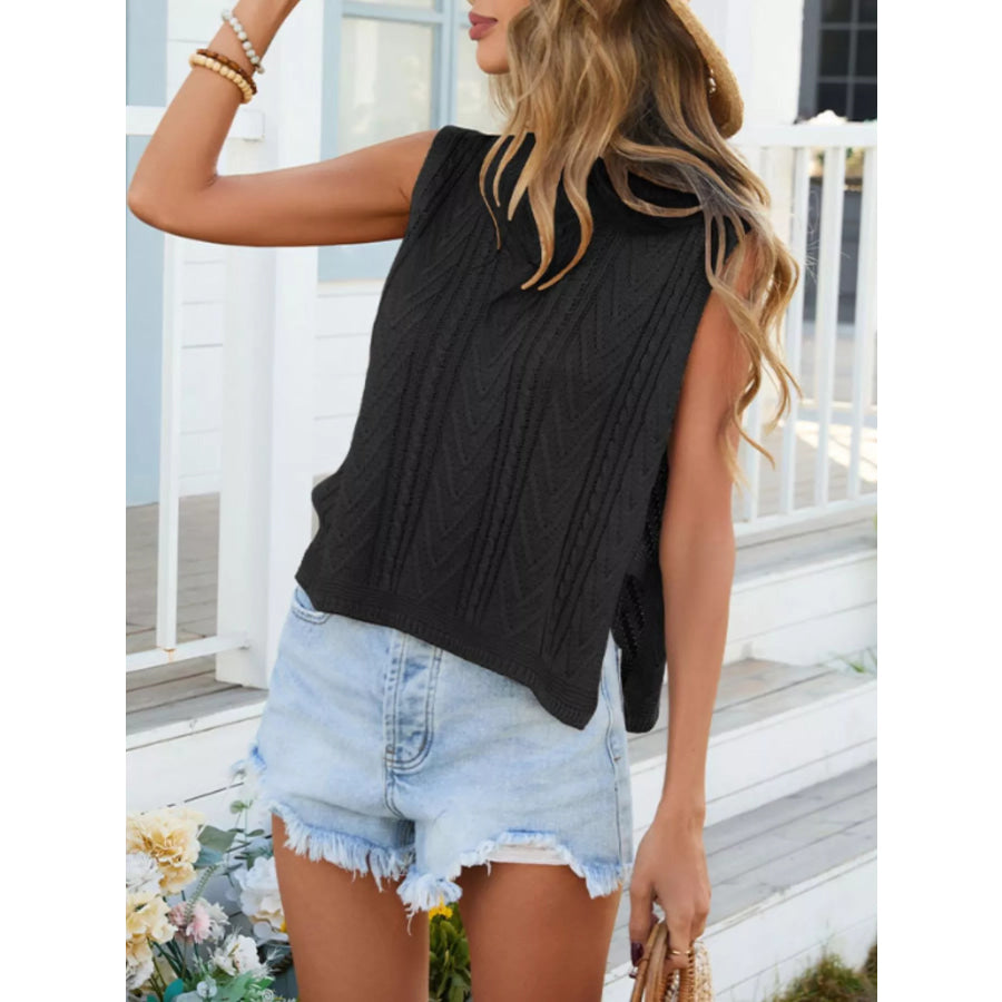Cable Knit Round Neck Sweater Vest Apparel and Accessories