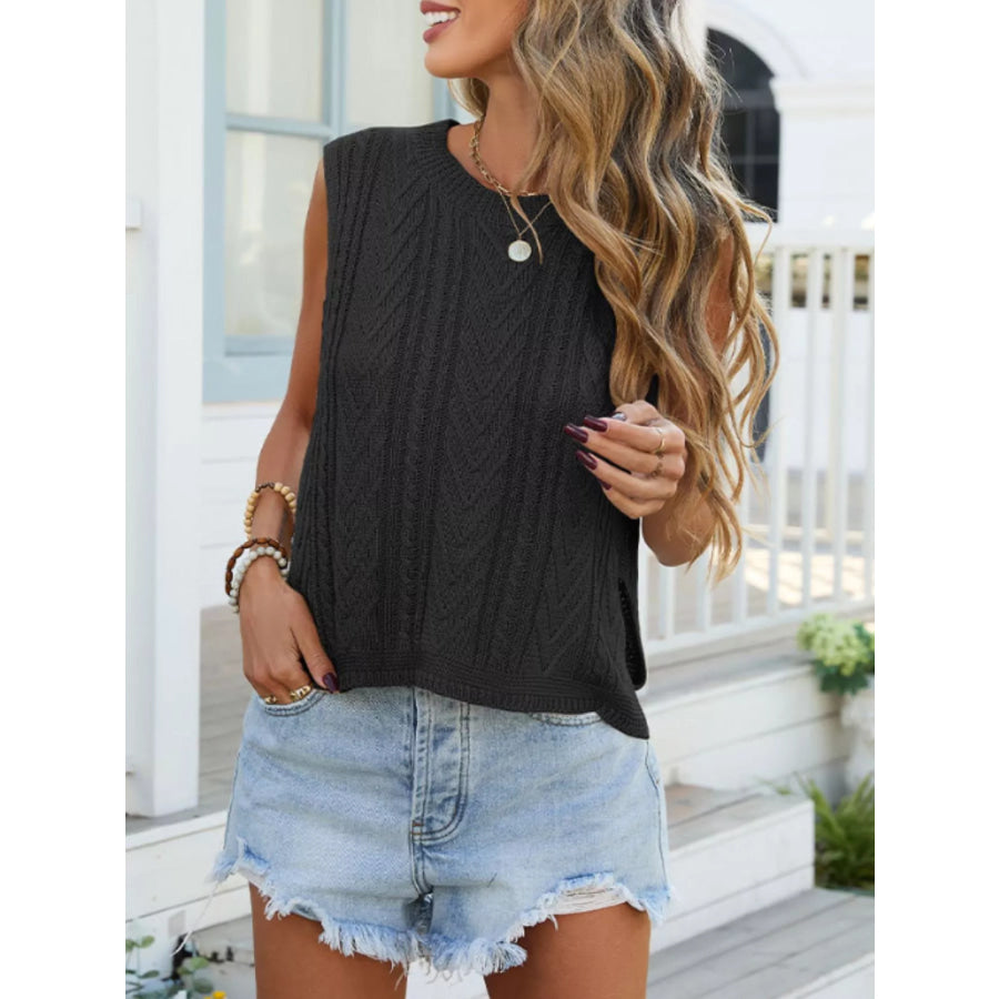 Cable Knit Round Neck Sweater Vest Apparel and Accessories