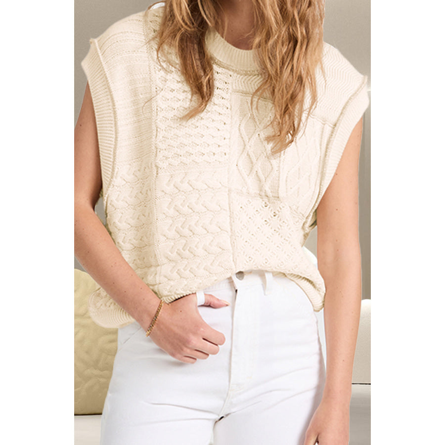 Cable-Knit Round Neck Sweater Vest Ivory / S Apparel and Accessories