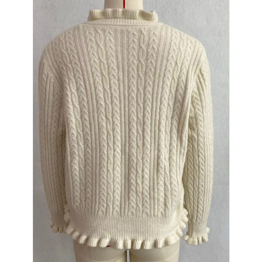 Cable-Knit Ruffle-Trim Cardigan Apparel and Accessories