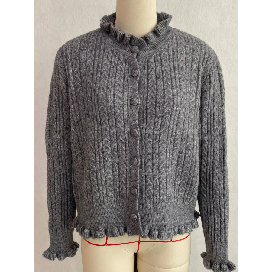 Cable-Knit Ruffle-Trim Cardigan Apparel and Accessories