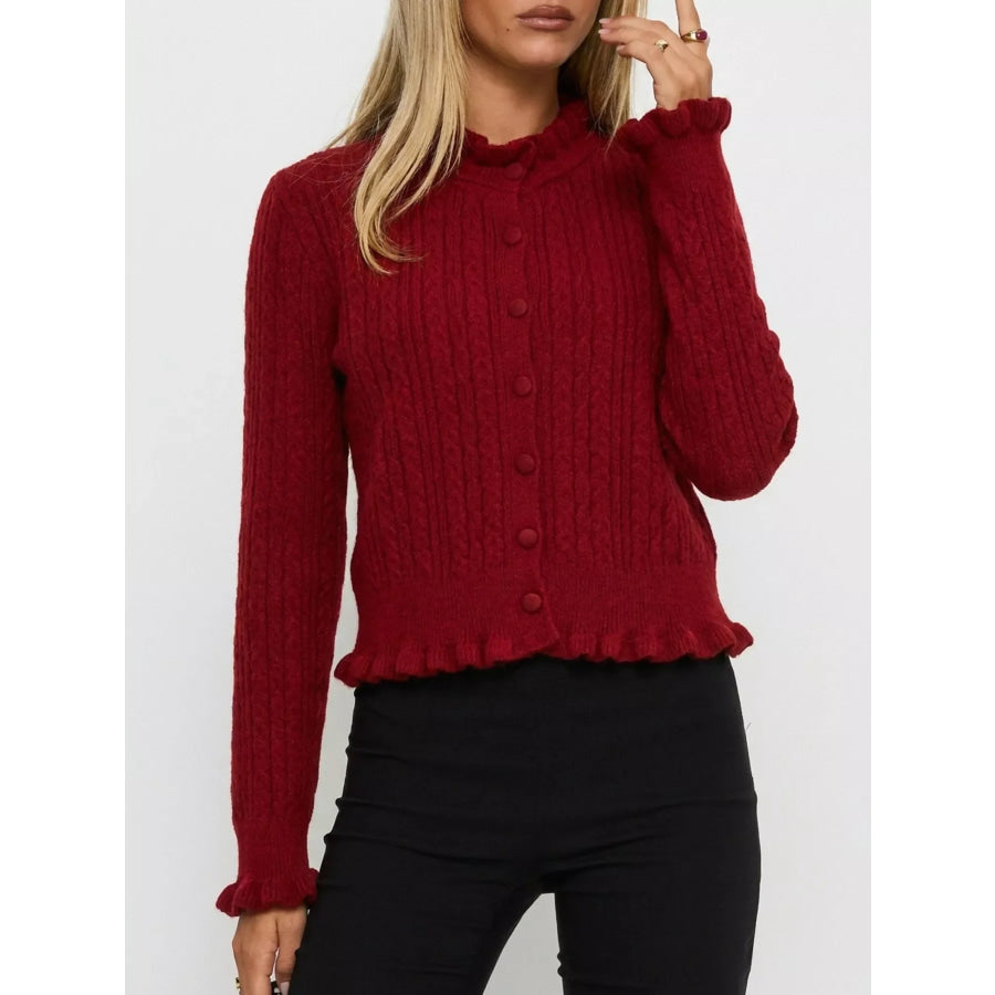 Cable-Knit Ruffle-Trim Cardigan Apparel and Accessories