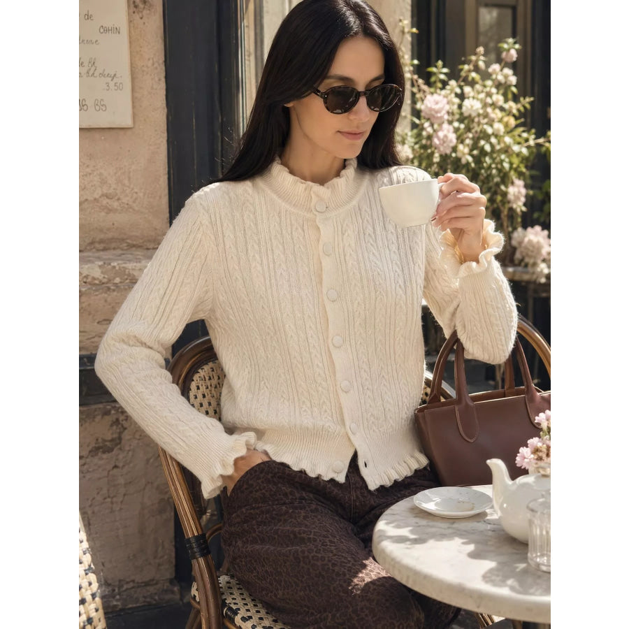Cable-Knit Ruffle-Trim Cardigan Apparel and Accessories
