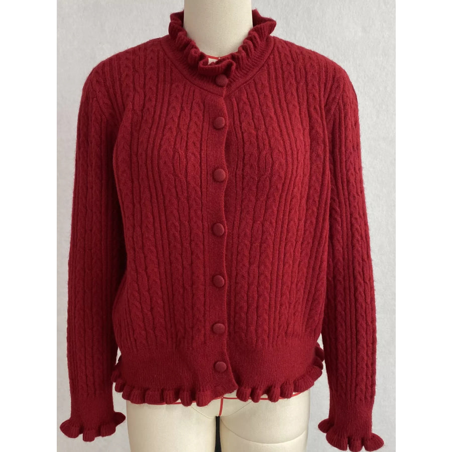 Cable-Knit Ruffle-Trim Cardigan Apparel and Accessories