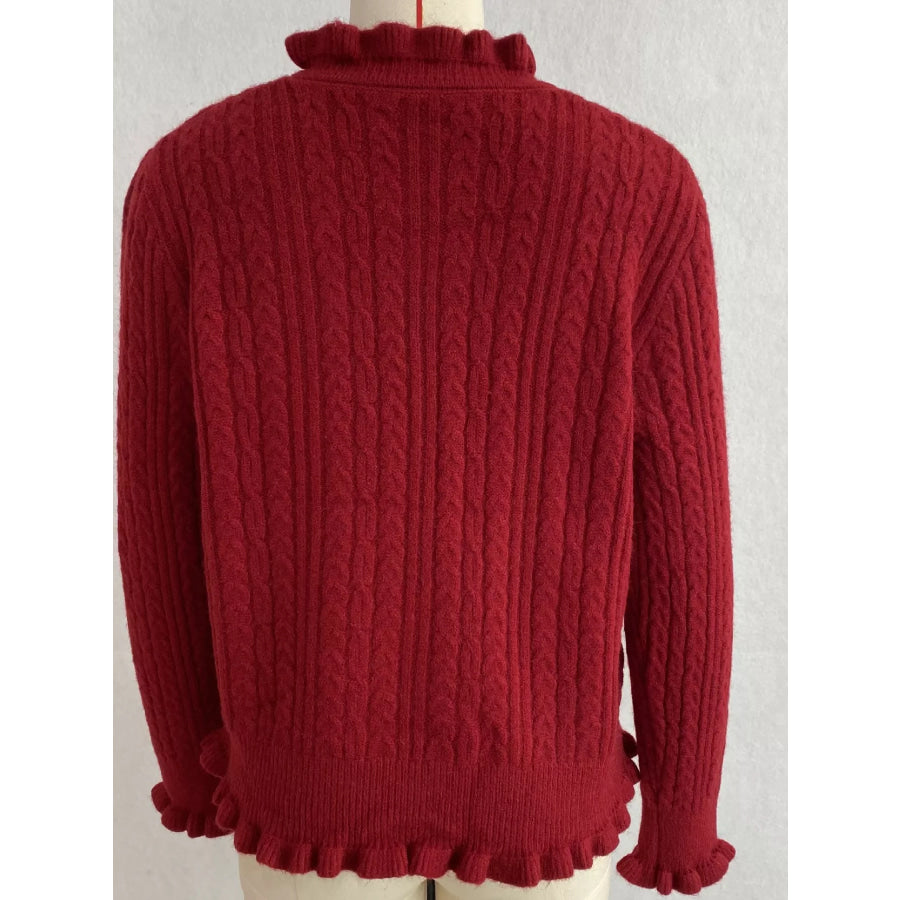 Cable-Knit Ruffle-Trim Cardigan Apparel and Accessories