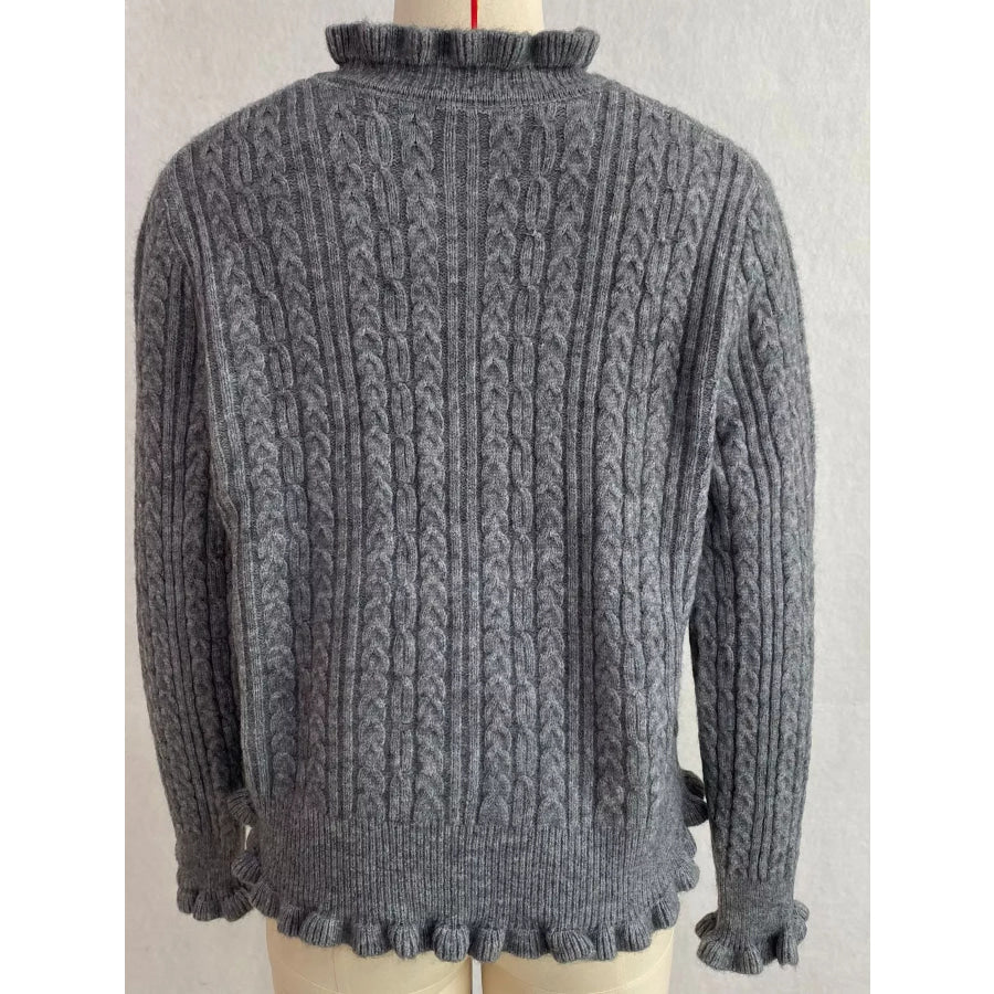 Cable-Knit Ruffle-Trim Cardigan Apparel and Accessories