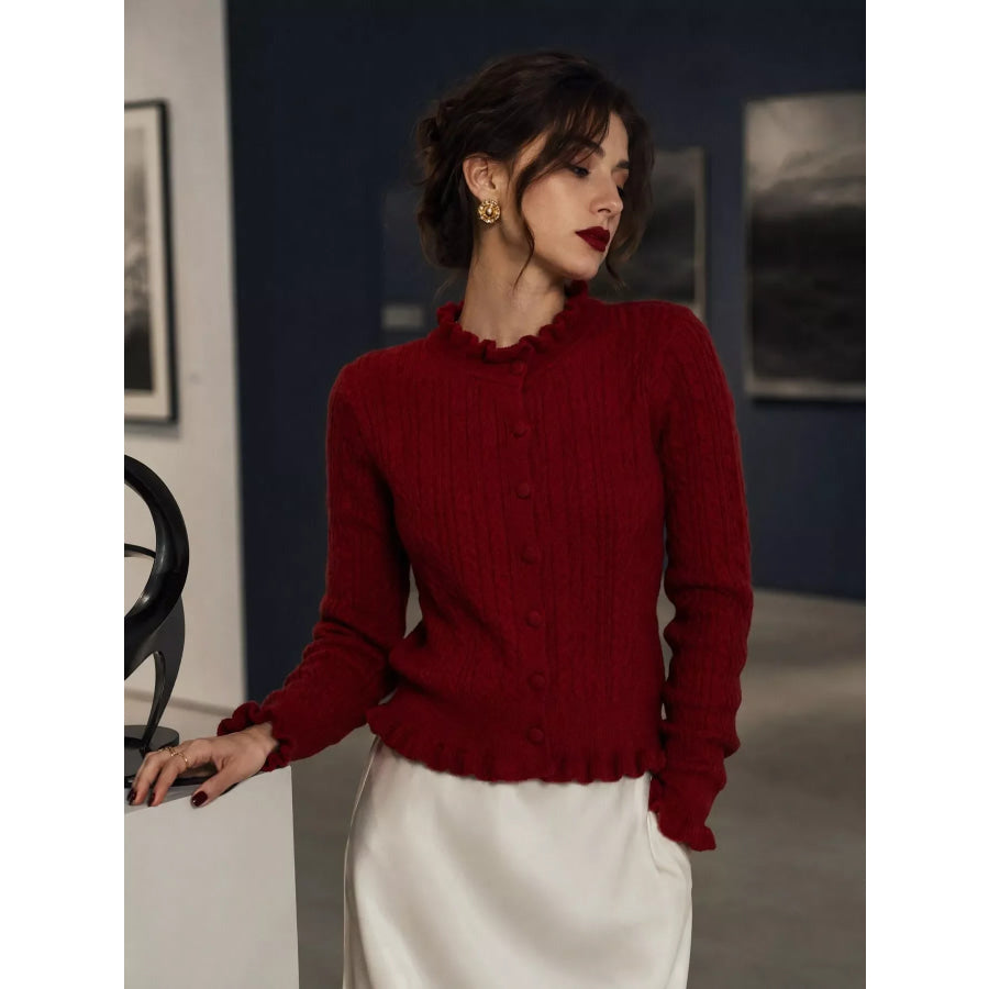 Cable-Knit Ruffle-Trim Cardigan Apparel and Accessories