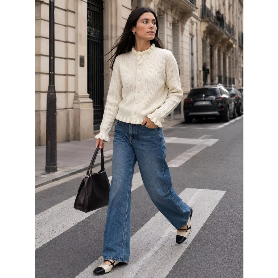 Cable-Knit Ruffle-Trim Cardigan Apparel and Accessories