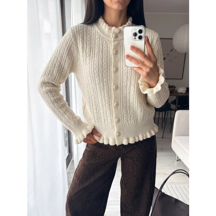 Cable-Knit Ruffle-Trim Cardigan Apparel and Accessories