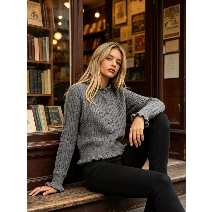 Cable-Knit Ruffle-Trim Cardigan Apparel and Accessories