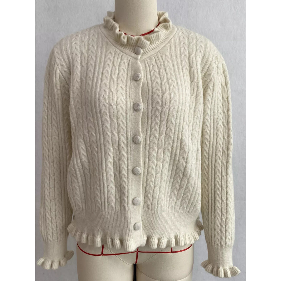 Cable-Knit Ruffle-Trim Cardigan Apparel and Accessories