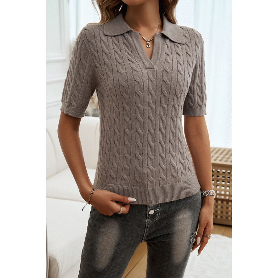 Cable-Knit Short Sleeve Sweater Apparel and Accessories