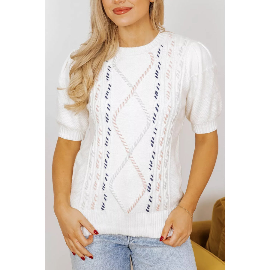 Cable Knit Short Sleeve Sweater Apparel and Accessories