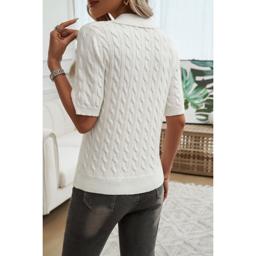 Cable-Knit Short Sleeve Sweater Apparel and Accessories