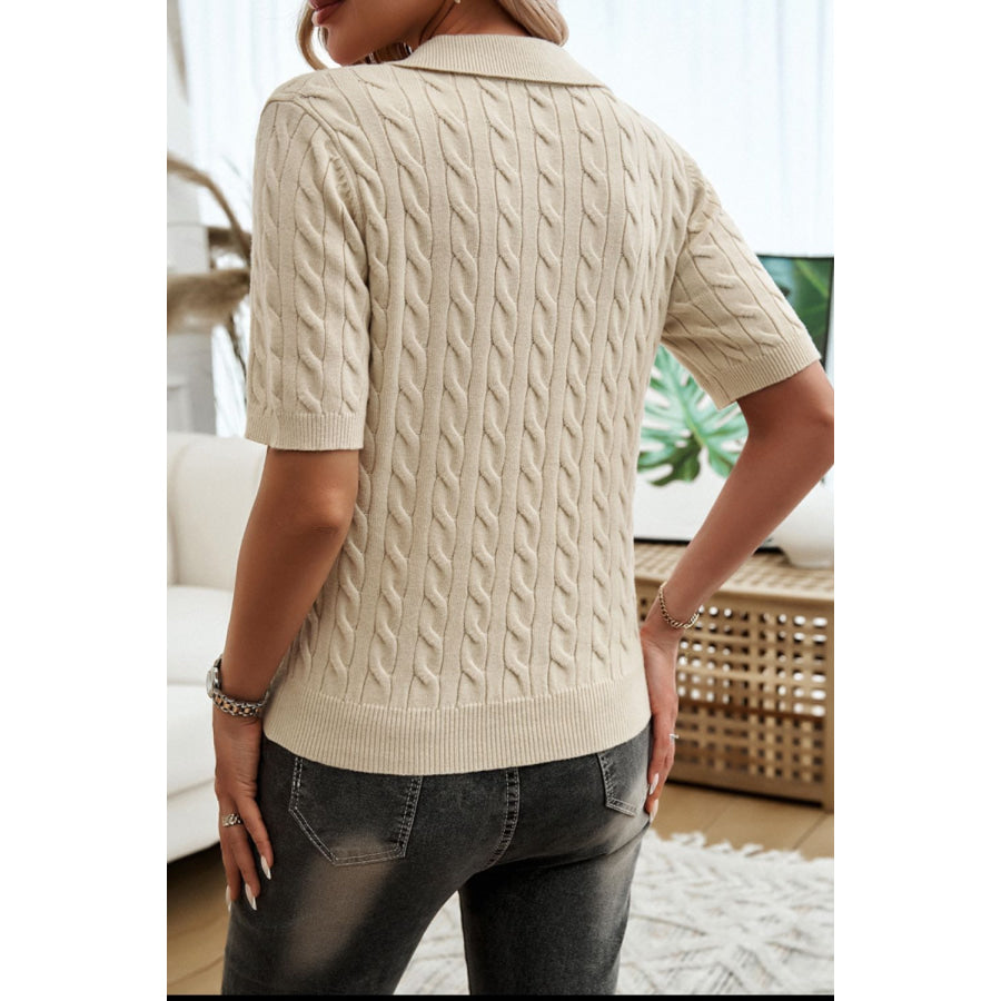 Cable-Knit Short Sleeve Sweater Apparel and Accessories