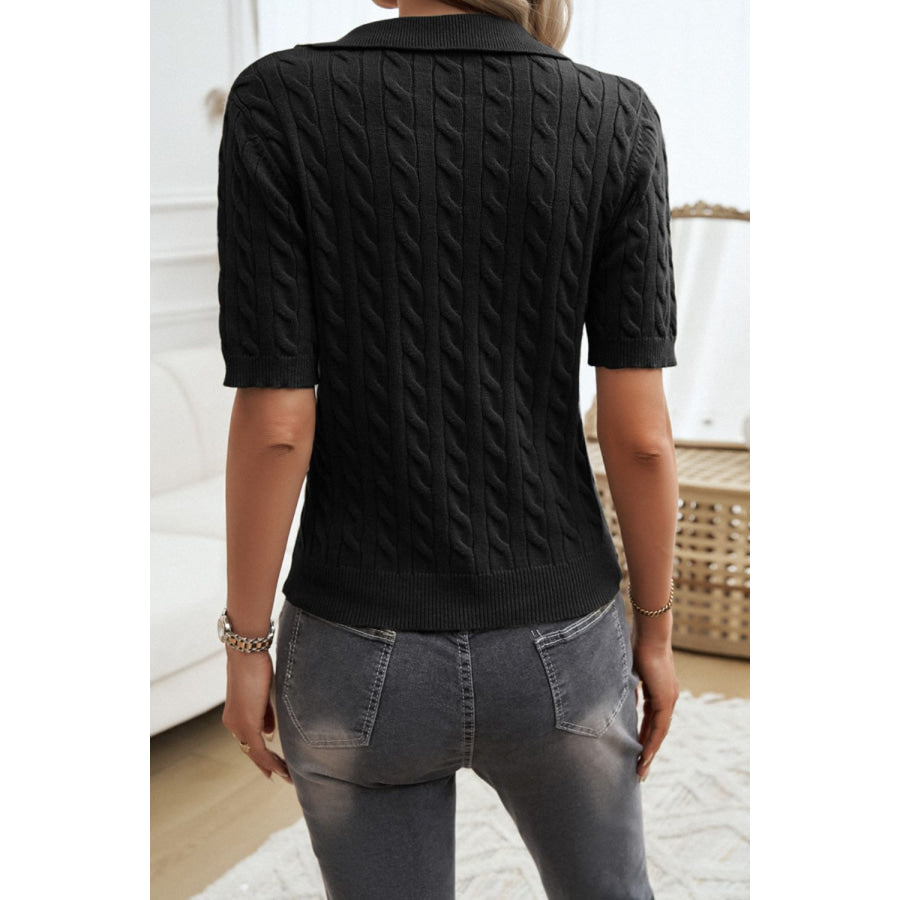 Cable-Knit Short Sleeve Sweater Apparel and Accessories