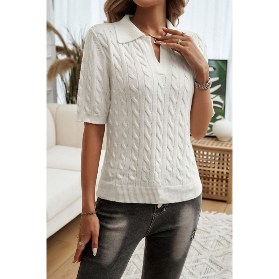 Cable-Knit Short Sleeve Sweater Apparel and Accessories