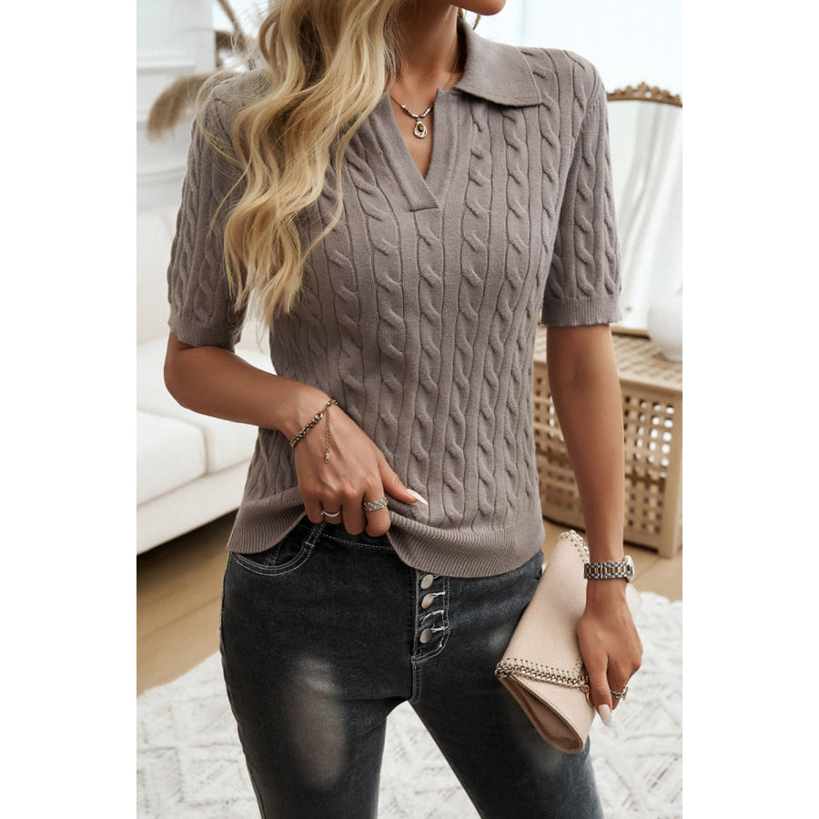 Cable-Knit Short Sleeve Sweater Apparel and Accessories