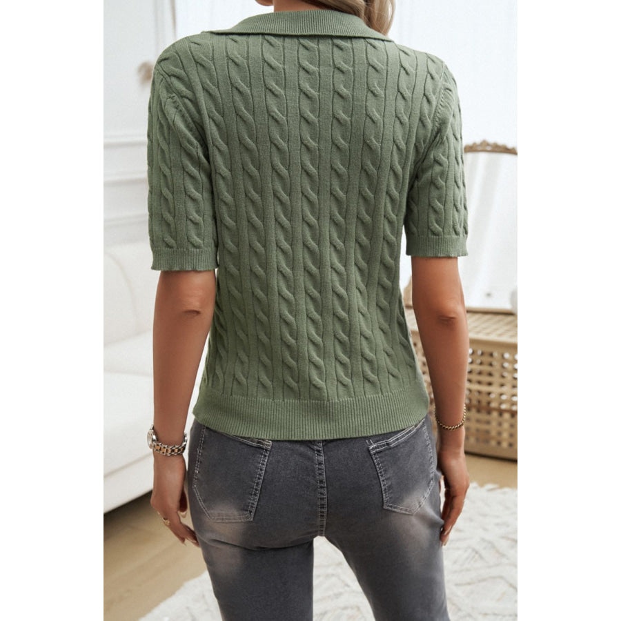 Cable-Knit Short Sleeve Sweater Apparel and Accessories