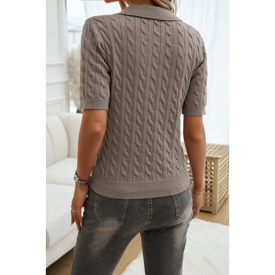 Cable-Knit Short Sleeve Sweater Apparel and Accessories