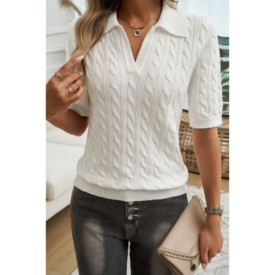 Cable-Knit Short Sleeve Sweater Apparel and Accessories