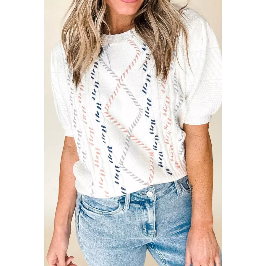 Cable Knit Short Sleeve Sweater Apparel and Accessories
