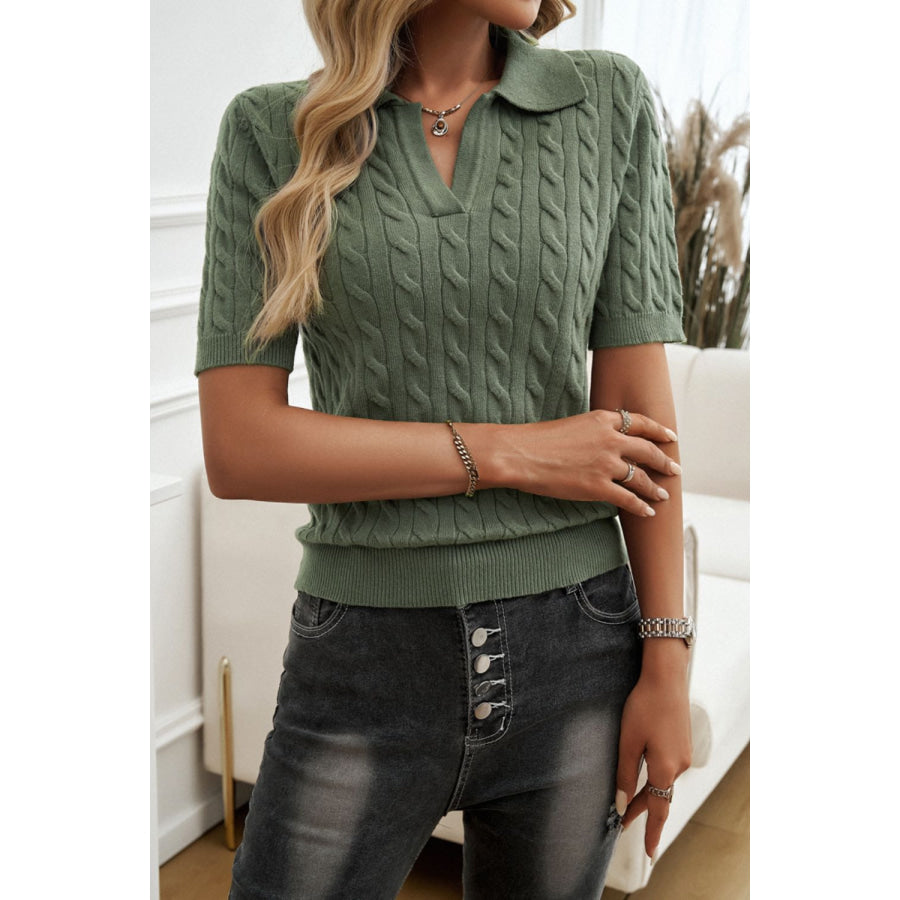 Cable-Knit Short Sleeve Sweater Apparel and Accessories