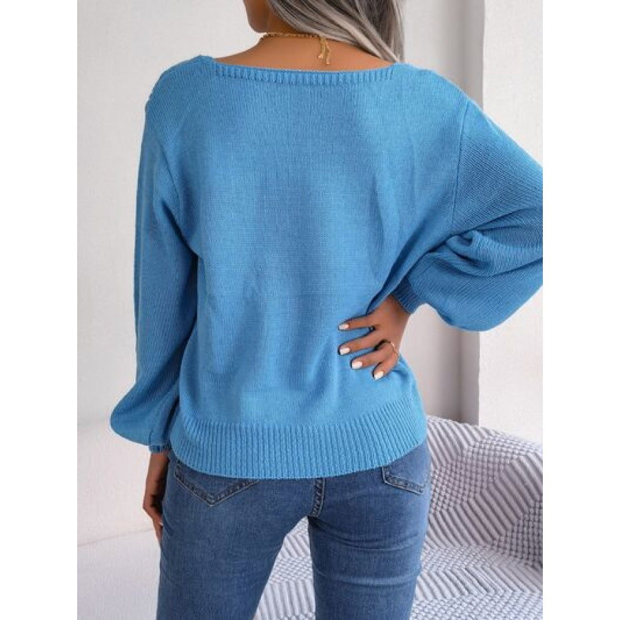 Cable-Knit Square Neck Long Sleeve Sweater Clothing