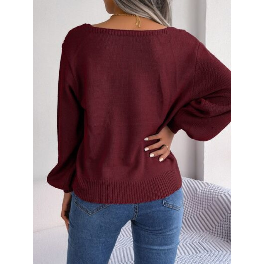 Cable-Knit Square Neck Long Sleeve Sweater Clothing