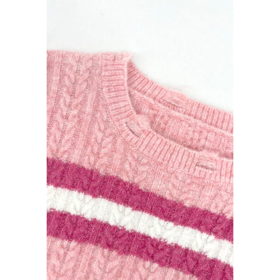 Cable-Knit Striped Dropped Shoulder Sweater Apparel and Accessories