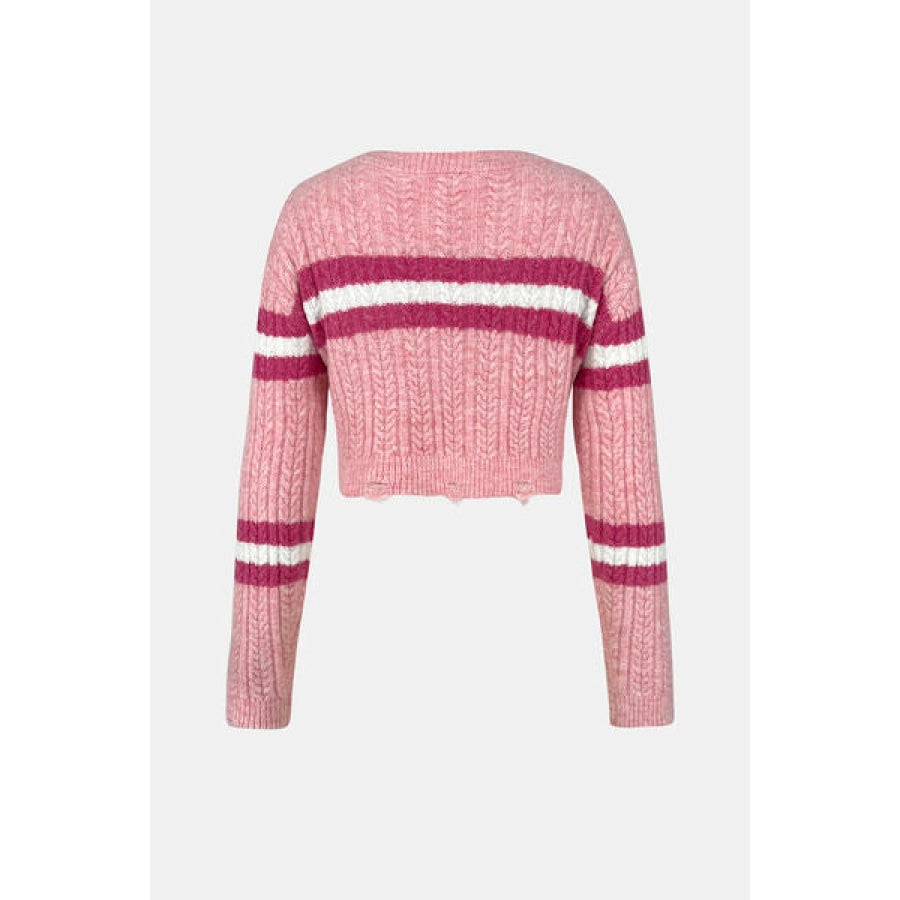 Cable-Knit Striped Dropped Shoulder Sweater Apparel and Accessories