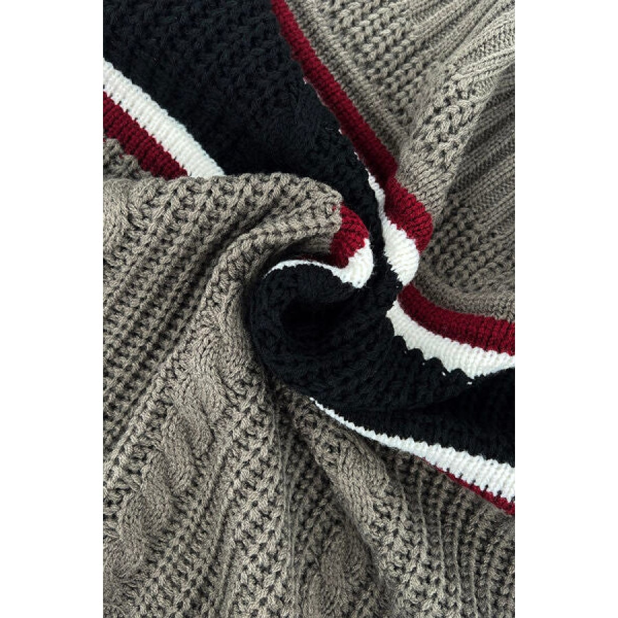 Cable-Knit Striped Quarter Zip Turtleneck Sweater Apparel and Accessories