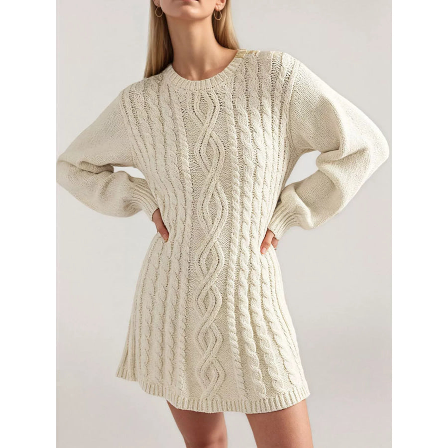 Cable Knit Sweater Mini Dress Apricot / S Apparel and Accessories