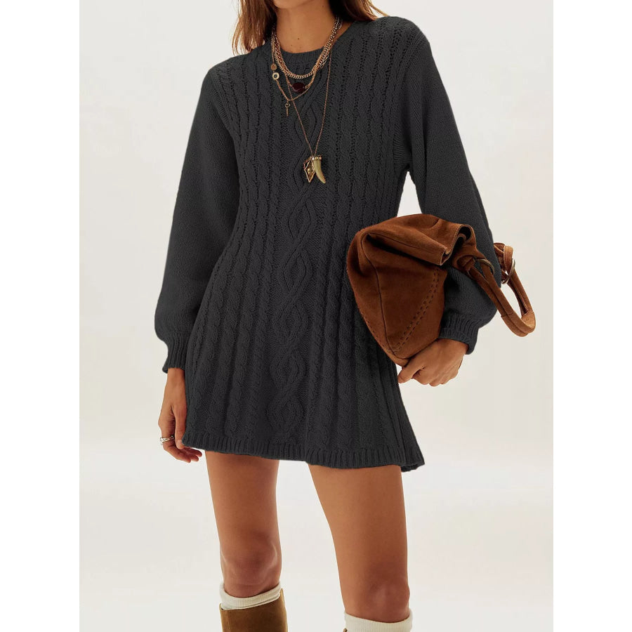 Cable Knit Sweater Mini Dress Black / S Apparel and Accessories