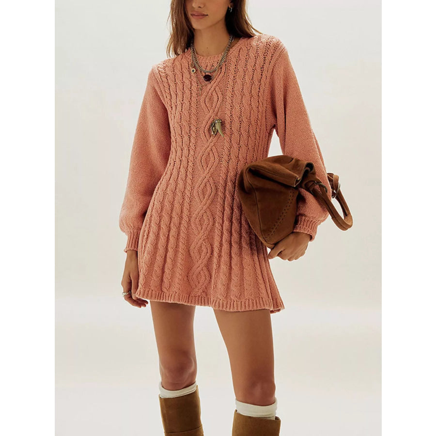 Cable Knit Sweater Mini Dress Burnt Coral / S Apparel and Accessories