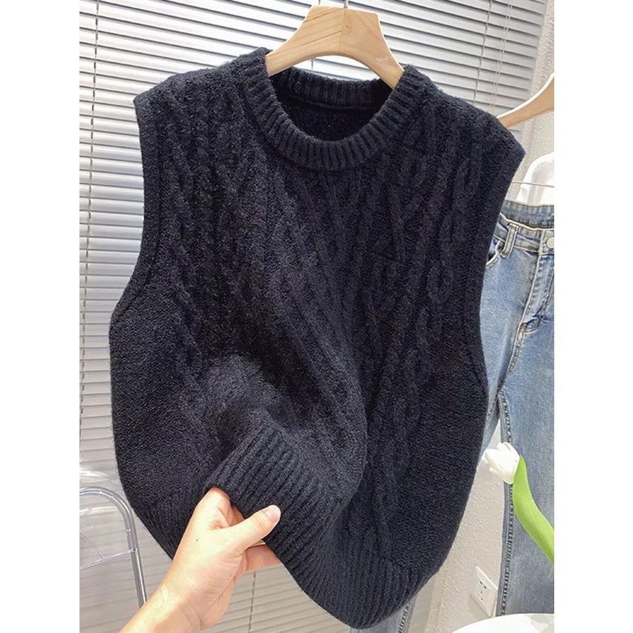 Cable-Knit Sweater Vest Black / One Size Apparel and Accessories